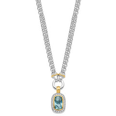 Sterling Silver Flash Gold-plated Clear and Blue CZ 16 inch Necklace