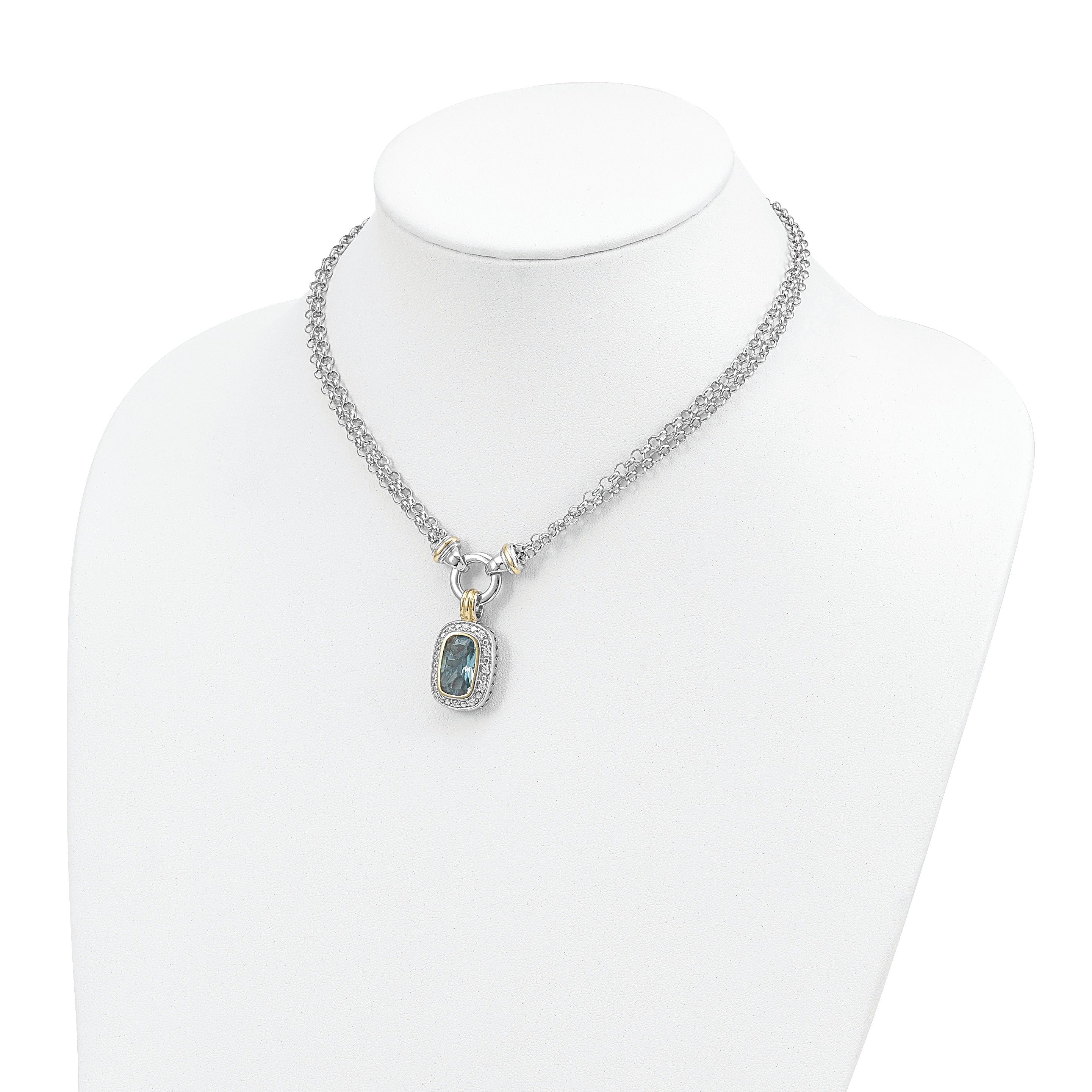 Sterling Silver Flash Gold-plated Clear and Blue CZ 16 inch Necklace