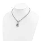 Sterling Silver Flash Gold-plated Clear and Blue CZ 16 inch Necklace