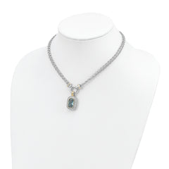 Sterling Silver Flash Gold-plated Clear and Blue CZ 16 inch Necklace