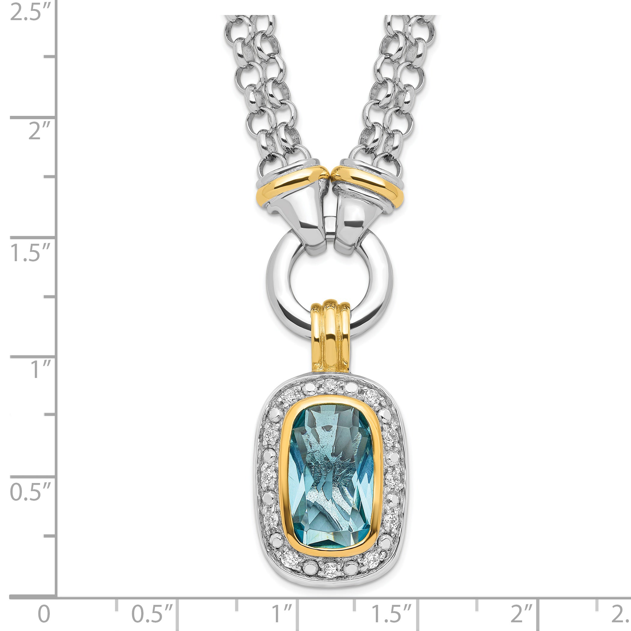 Sterling Silver Flash Gold-plated Clear and Blue CZ 16 inch Necklace