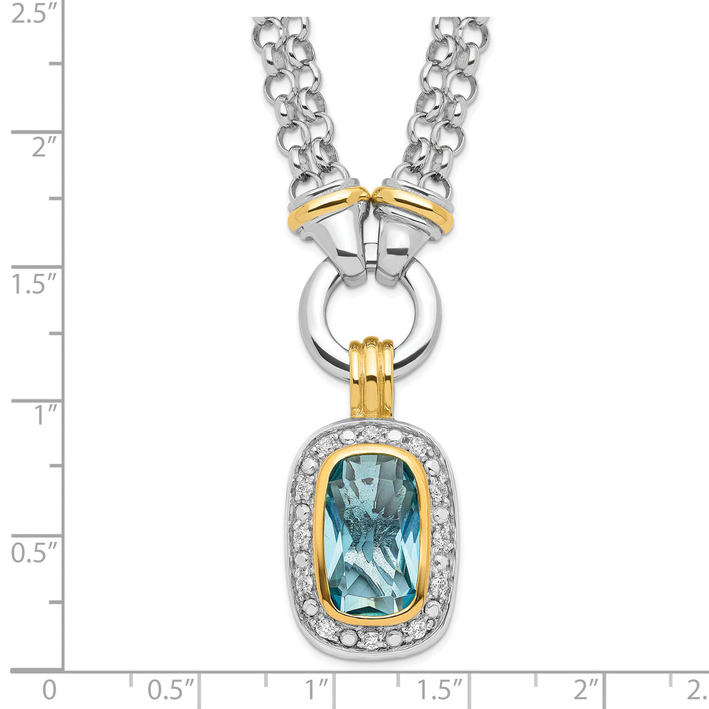 Sterling Silver Flash Gold-plated Clear and Blue CZ 16 inch Necklace