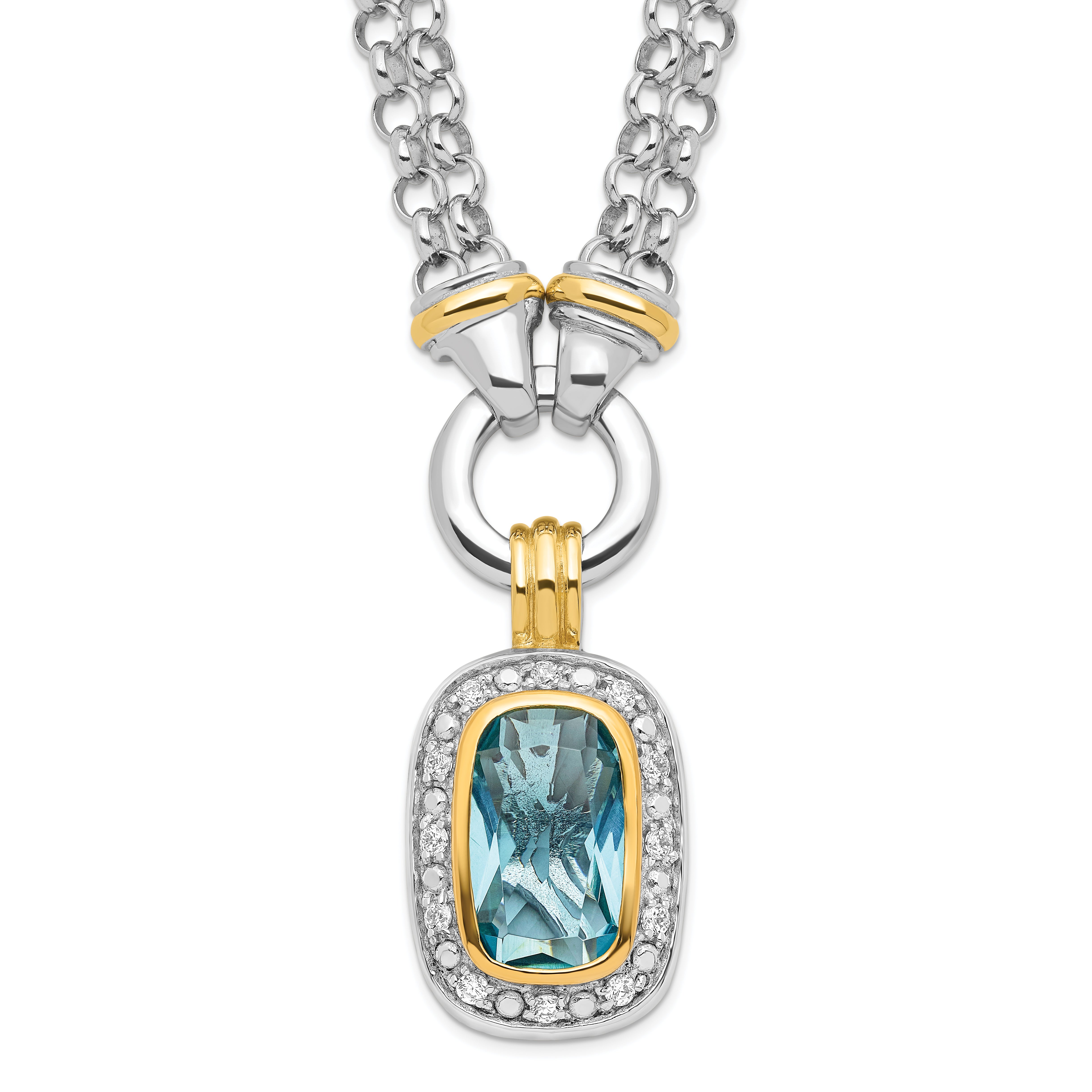 Sterling Silver Flash Gold-plated Clear and Blue CZ 16 inch Necklace Main image