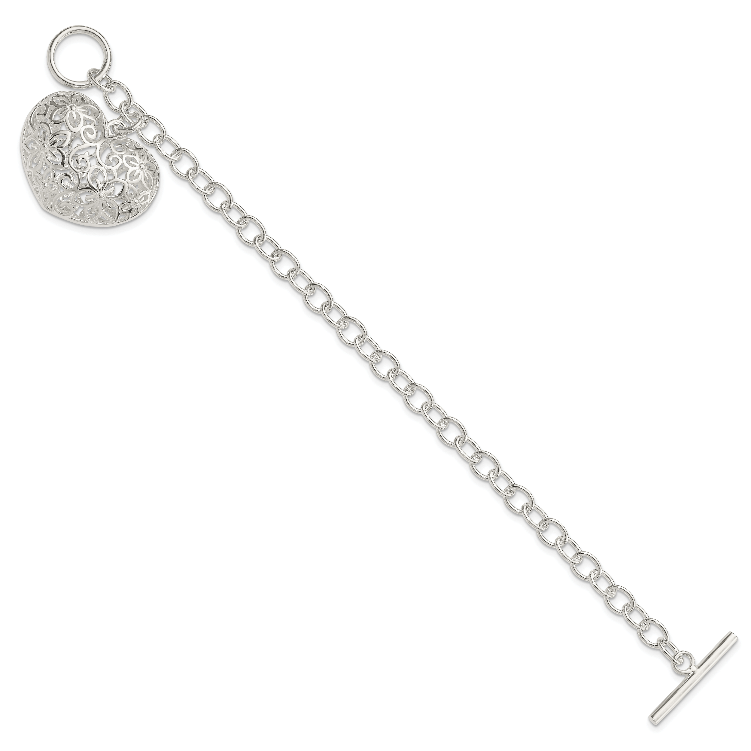Sterling Silver Puffed Filigree Heart Toggle Bracelet Secondary image