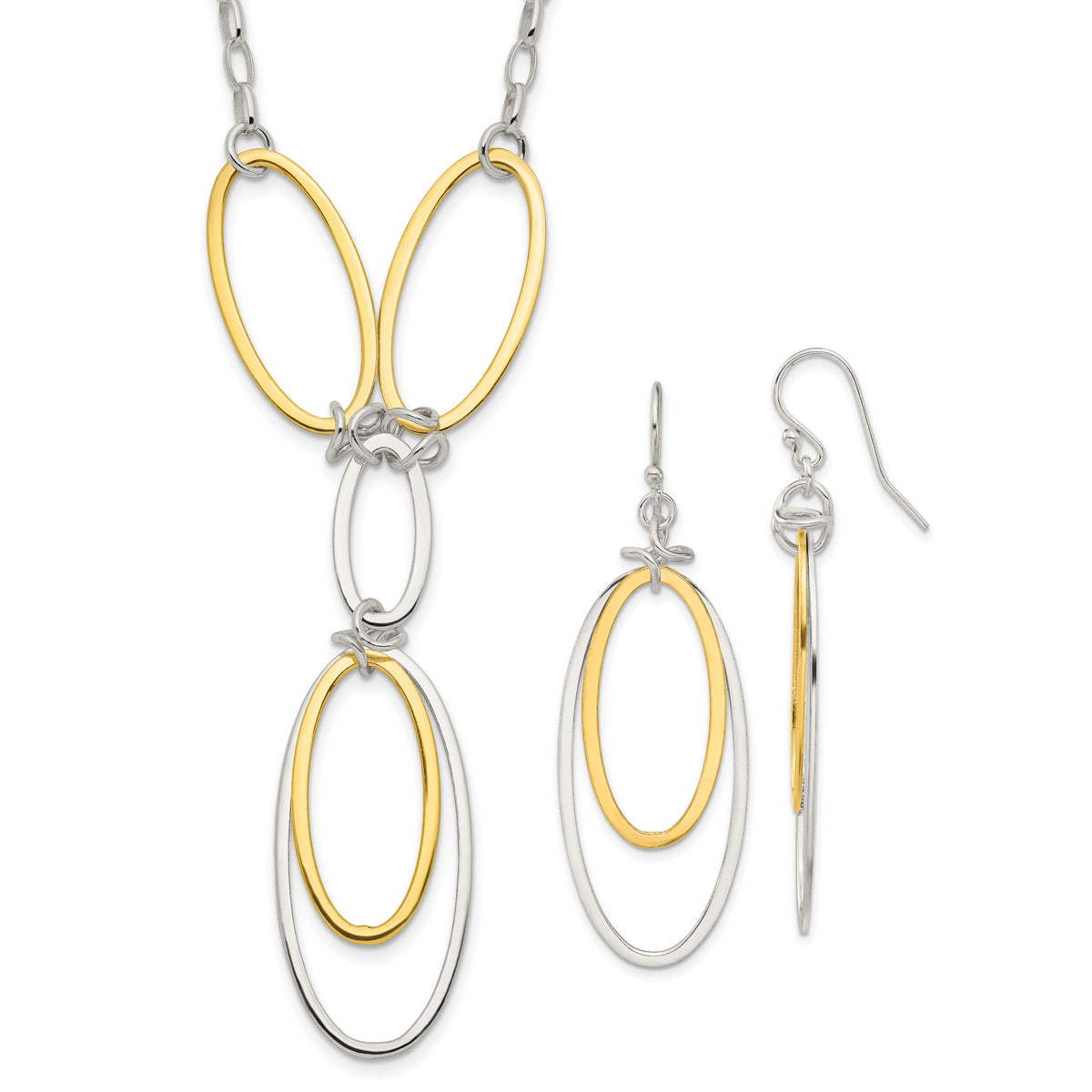 Sterling Silver and Vermeil Polished Drop Necklace and Earring Set