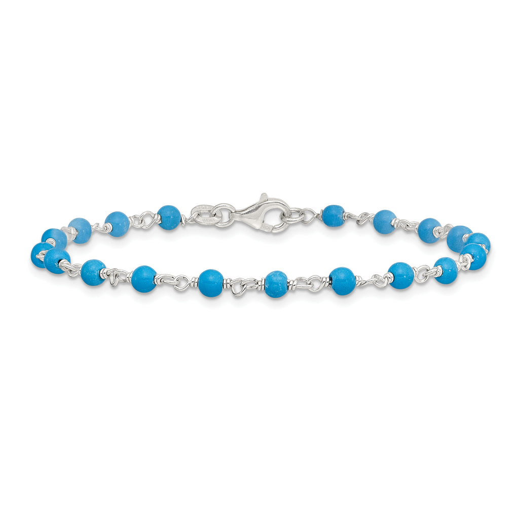 Sterling Silver Polished Genuine Turquoise Bead 7.5 inch Bracelet