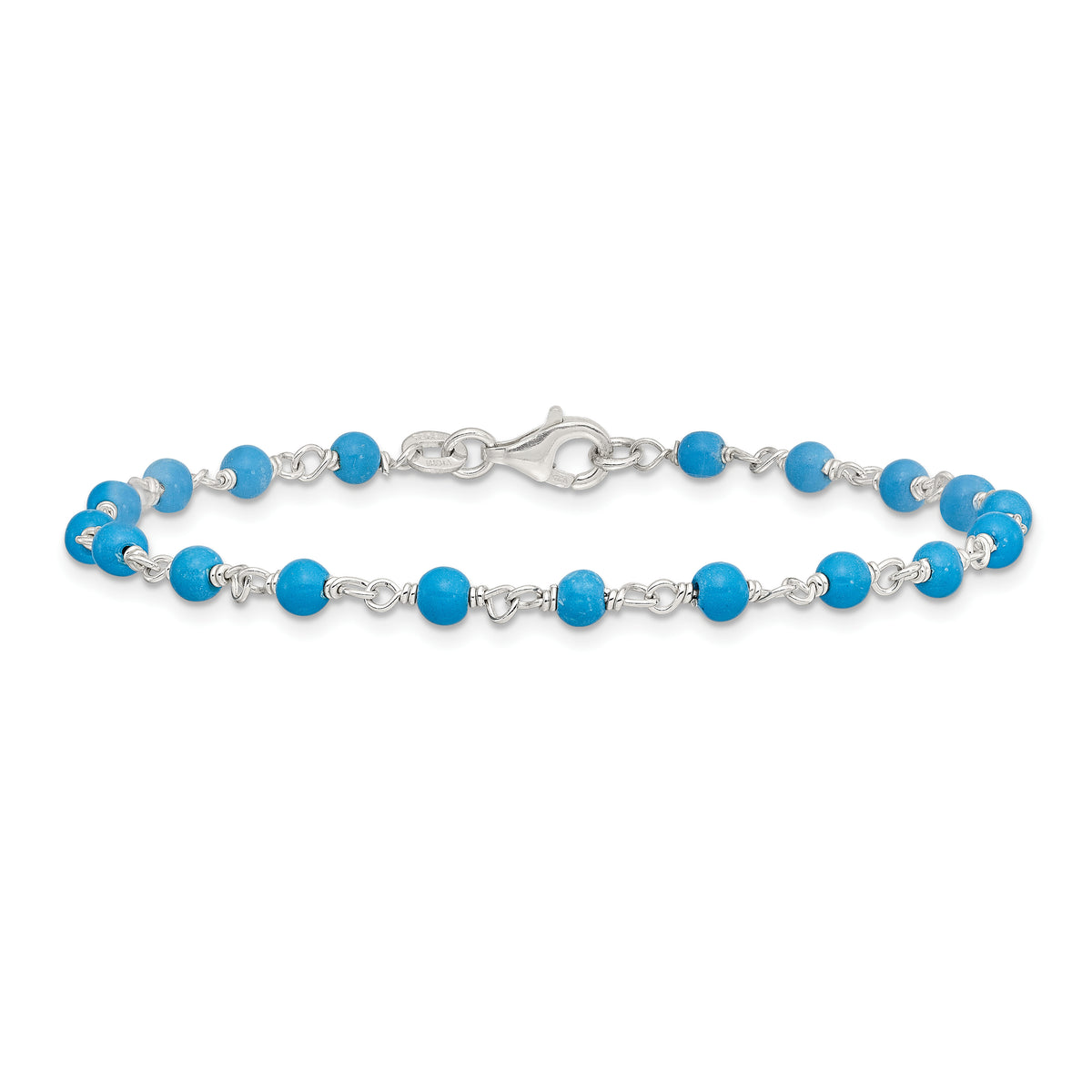 Sterling Silver Polished Genuine Turquoise Bead 7.5 inch Bracelet