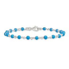 Sterling Silver Genuine Turquoise Bead Polished Bracelet