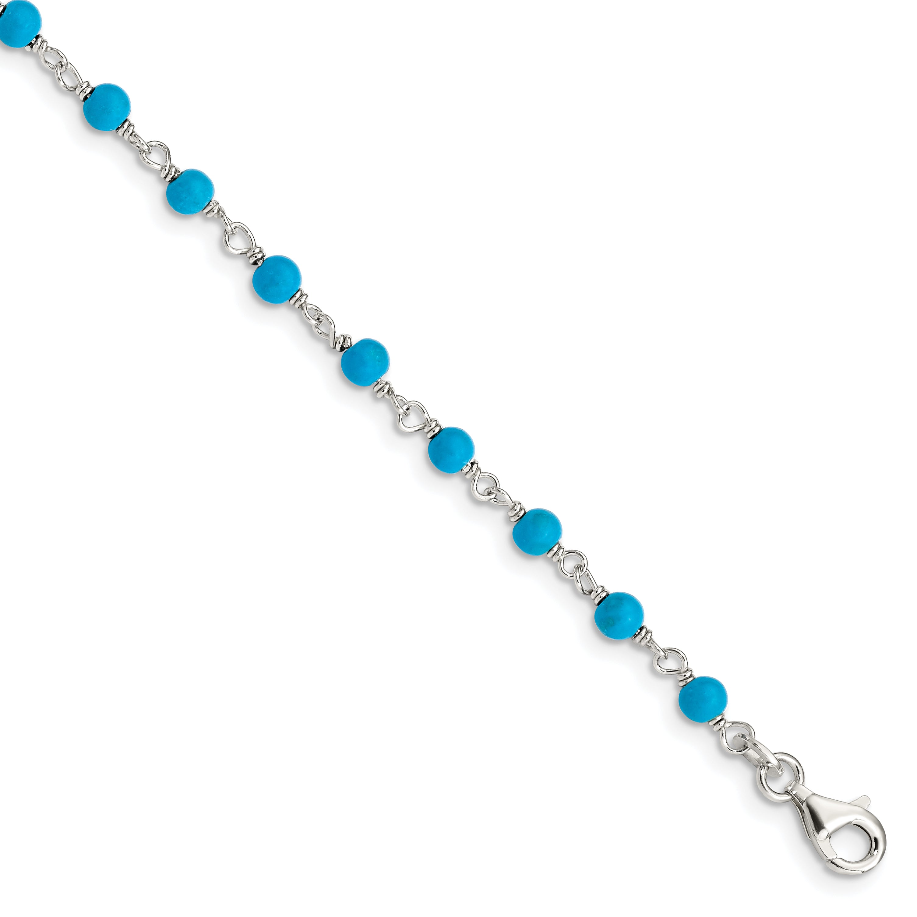 Sterling Silver Genuine Turquoise Bead Polished Bracelet Main image