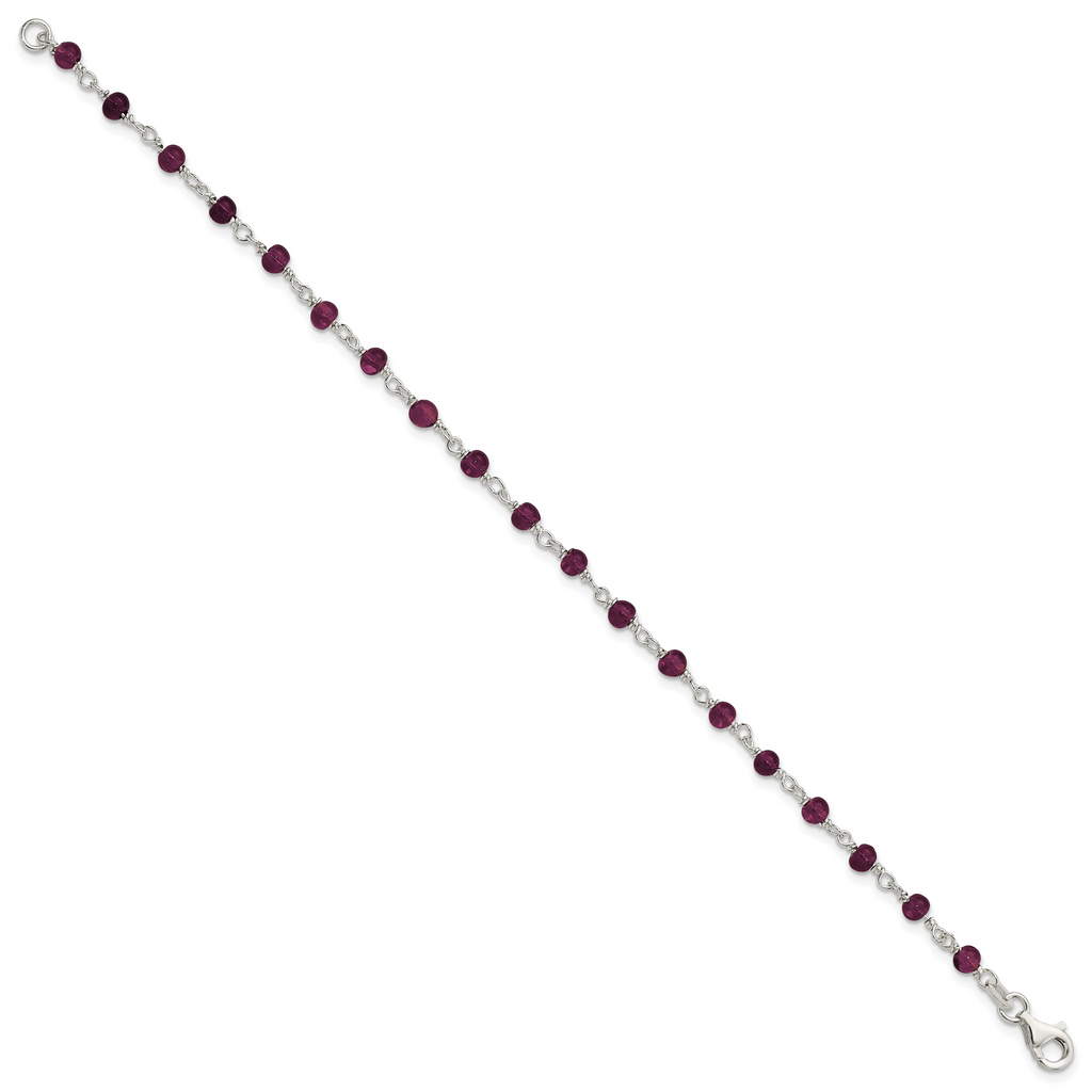 Sterling Silver Dark Red CZ Polished Bracelet