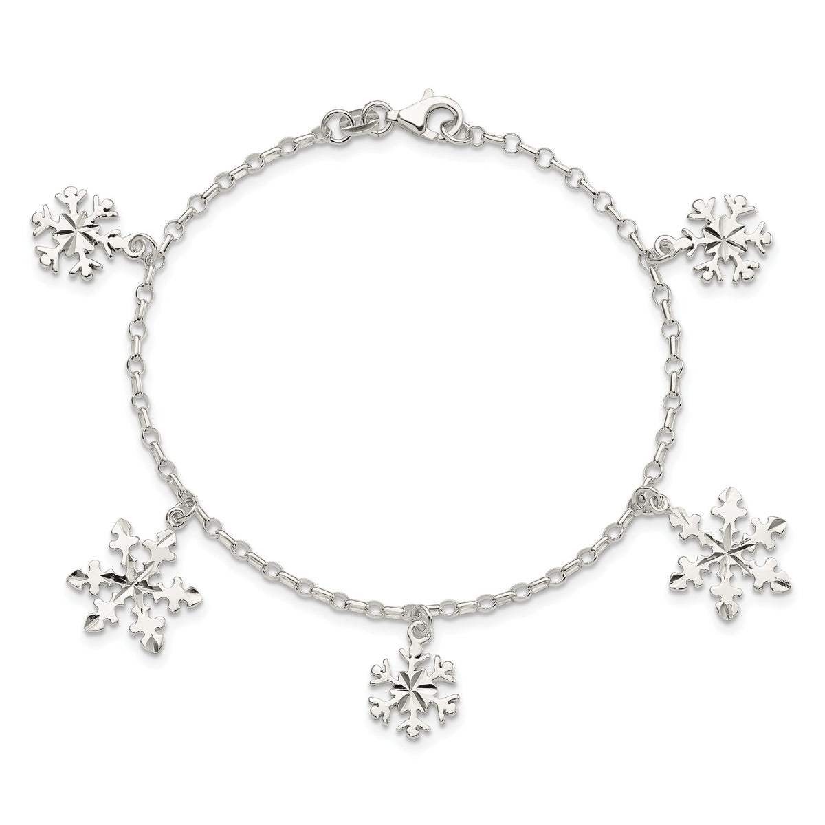 Snowflake Charms Bracelet in Sterling Silver, 9mm, 7.5 Inch - Sophia Jewelers