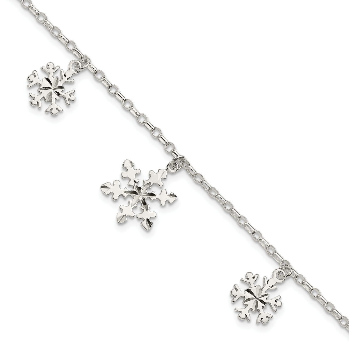 Snowflake Charms Bracelet in Sterling Silver, 9mm, 7.5 Inch - Sophia Jewelers Main image
