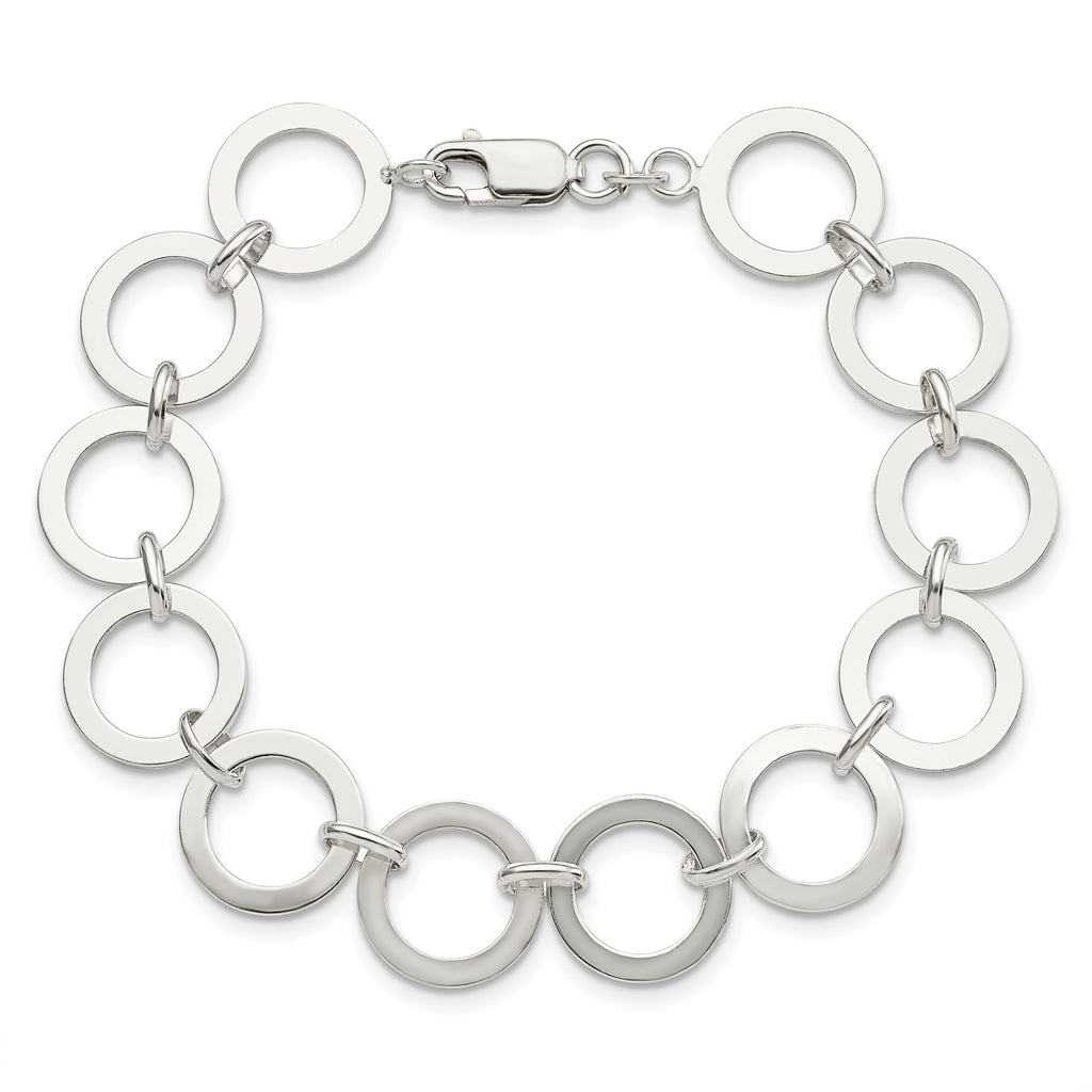 Sterling Silver Polished 13mm Circle Link 7.5 inch Bracelet