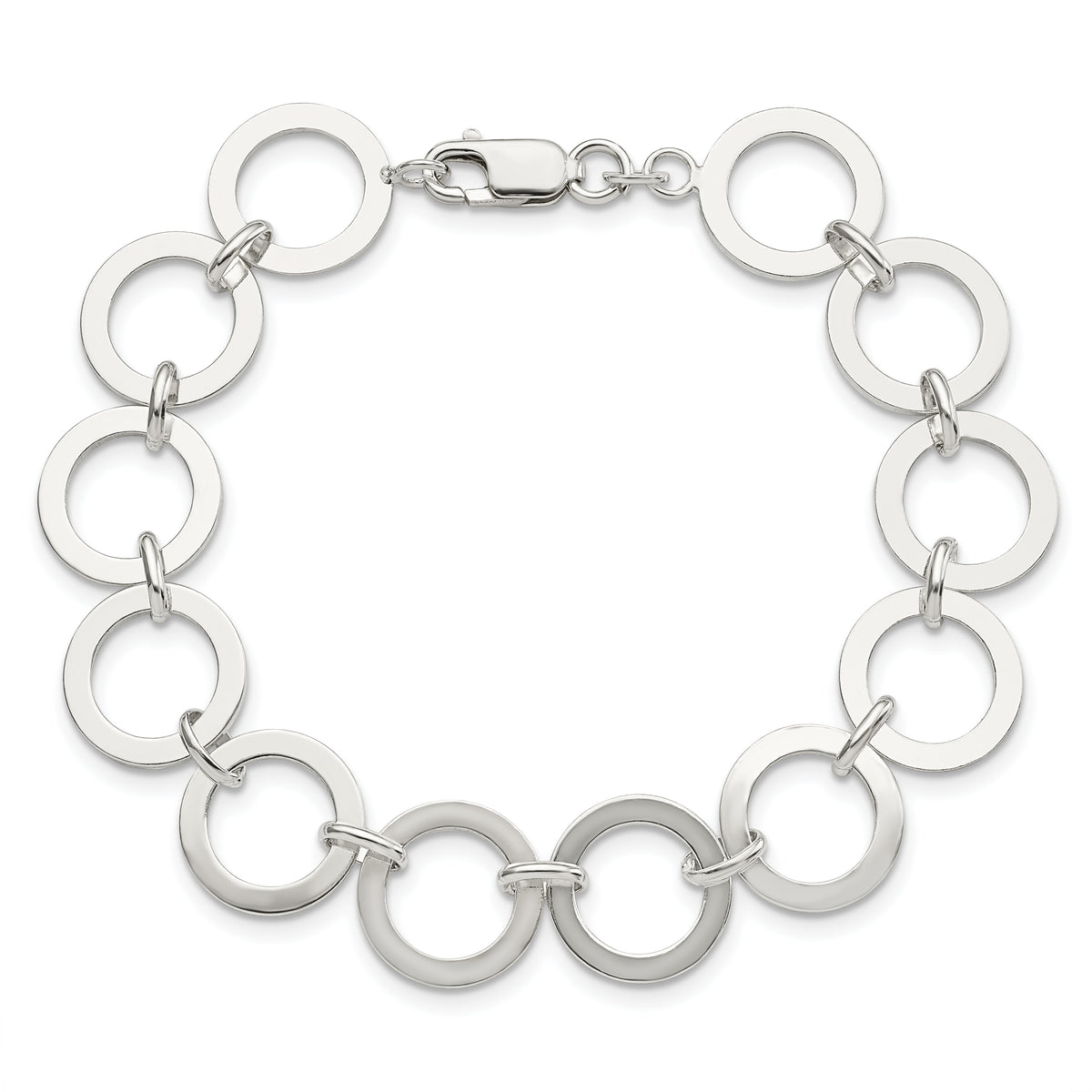 Sterling Silver Polished 13mm Circle Link 7.5 inch Bracelet