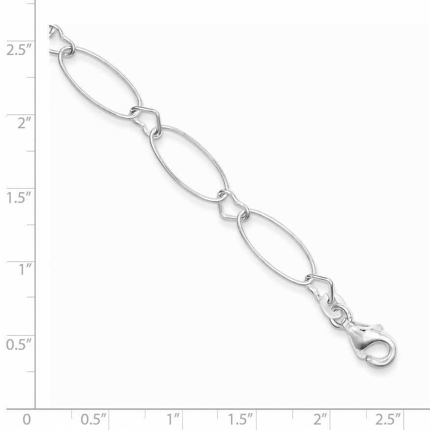 Sterling Silver Oval Link With Hearts Bracelet