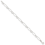 Sterling Silver Oval Link With Hearts Bracelet