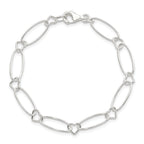 Sterling Silver Oval Link With Hearts Bracelet