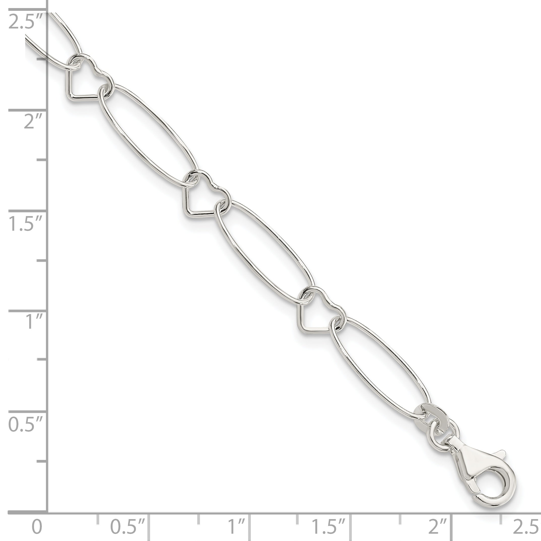 Sterling Silver Oval Link With Hearts Bracelet