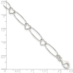 Sterling Silver Oval Link With Hearts Bracelet