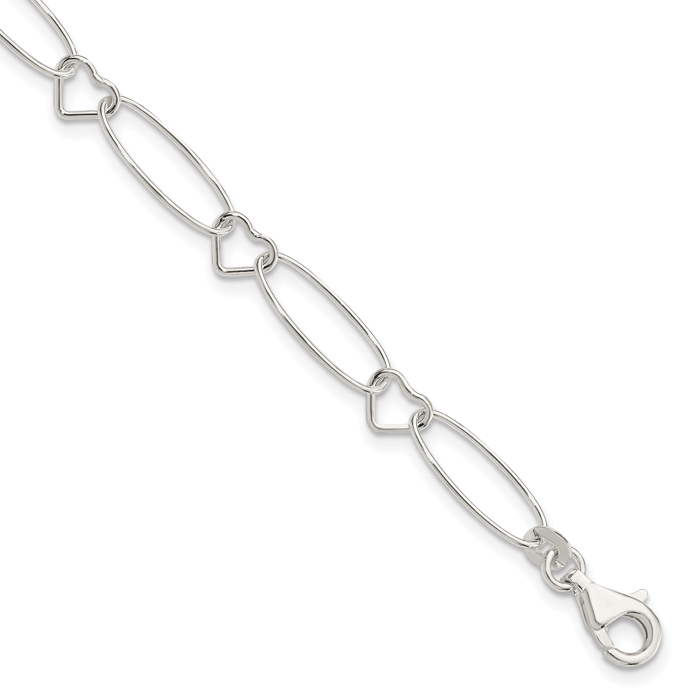 Sterling Silver Oval Link With Hearts Bracelet Main image