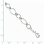Sterling Silver Polished Textured Fancy Circle and Oval Link Bracelet