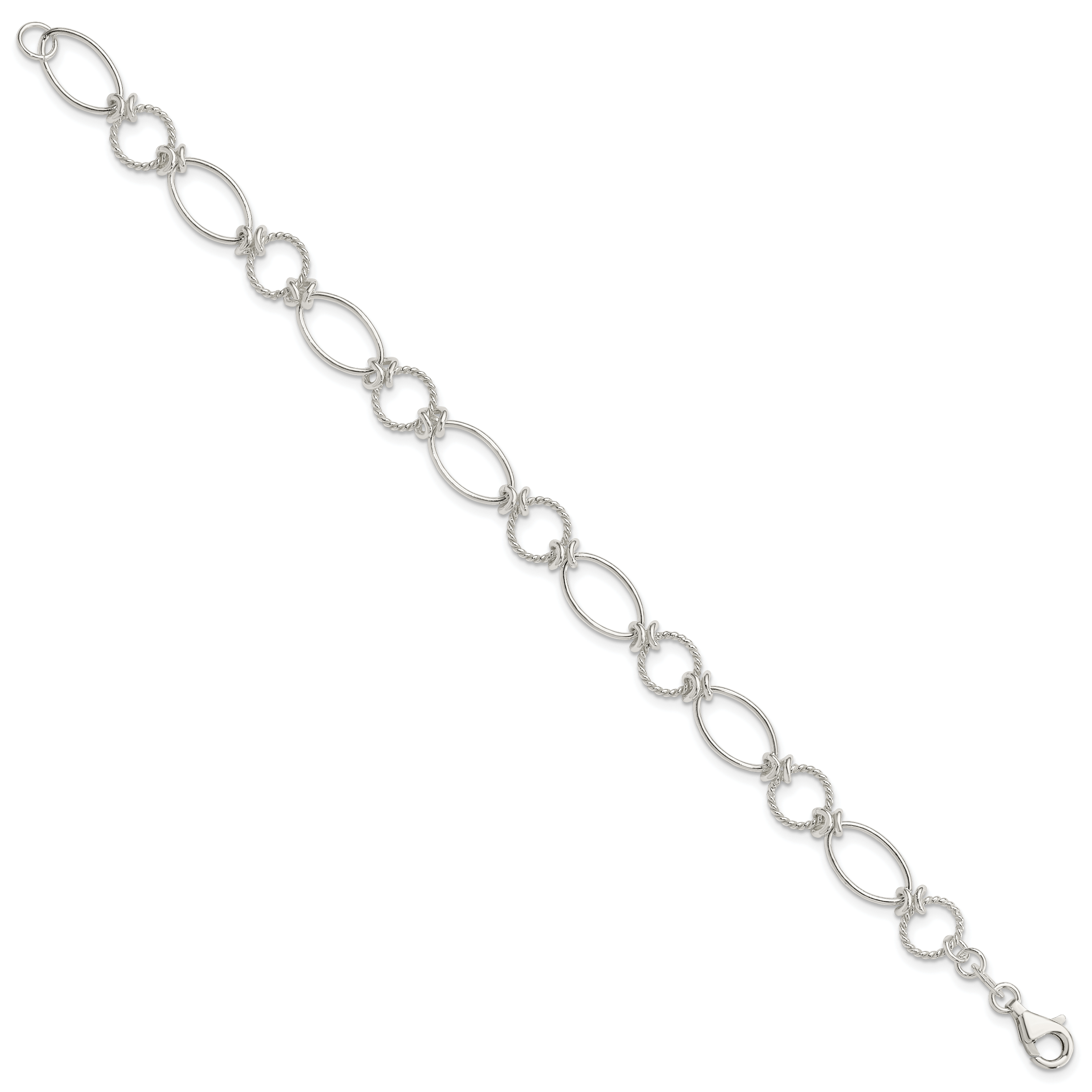 Sterling Silver Polished Textured Fancy Circle and Oval Link Bracelet Secondary image