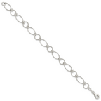 Sterling Silver Polished Textured Fancy Circle and Oval Link Bracelet