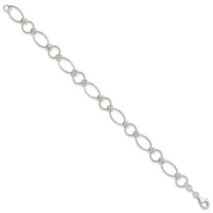 Sterling Silver Polished Textured Fancy Circle and Oval Link Bracelet