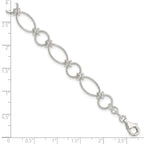 Sterling Silver Polished Textured Fancy Circle and Oval Link Bracelet