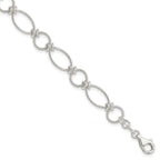 Sterling Silver Polished Textured Fancy Circle and Oval Link Bracelet