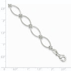 Sterling Silver Polished Textured Fancy Oval Link Bracelet