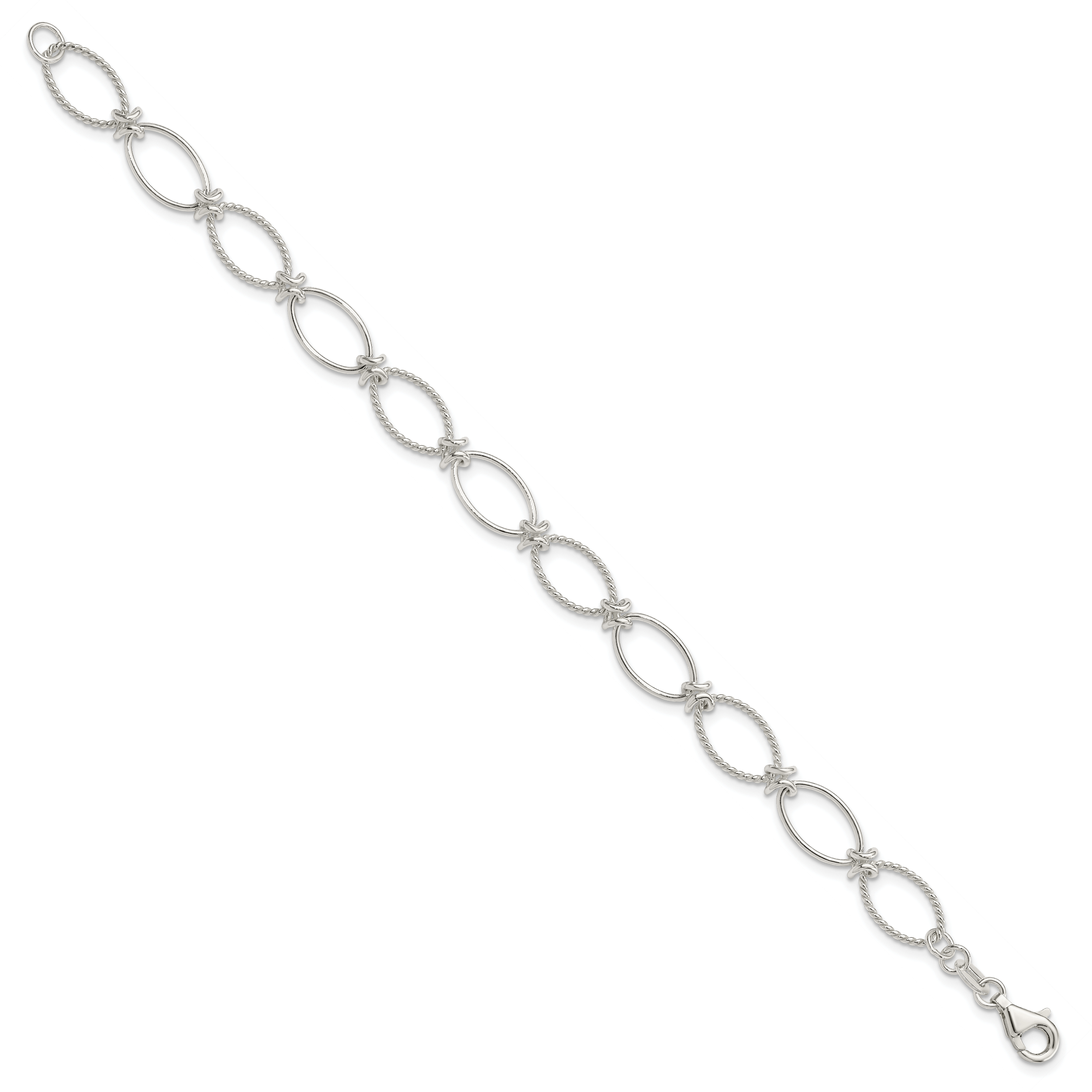 Sterling Silver Polished Textured Fancy Oval Link Bracelet Secondary image