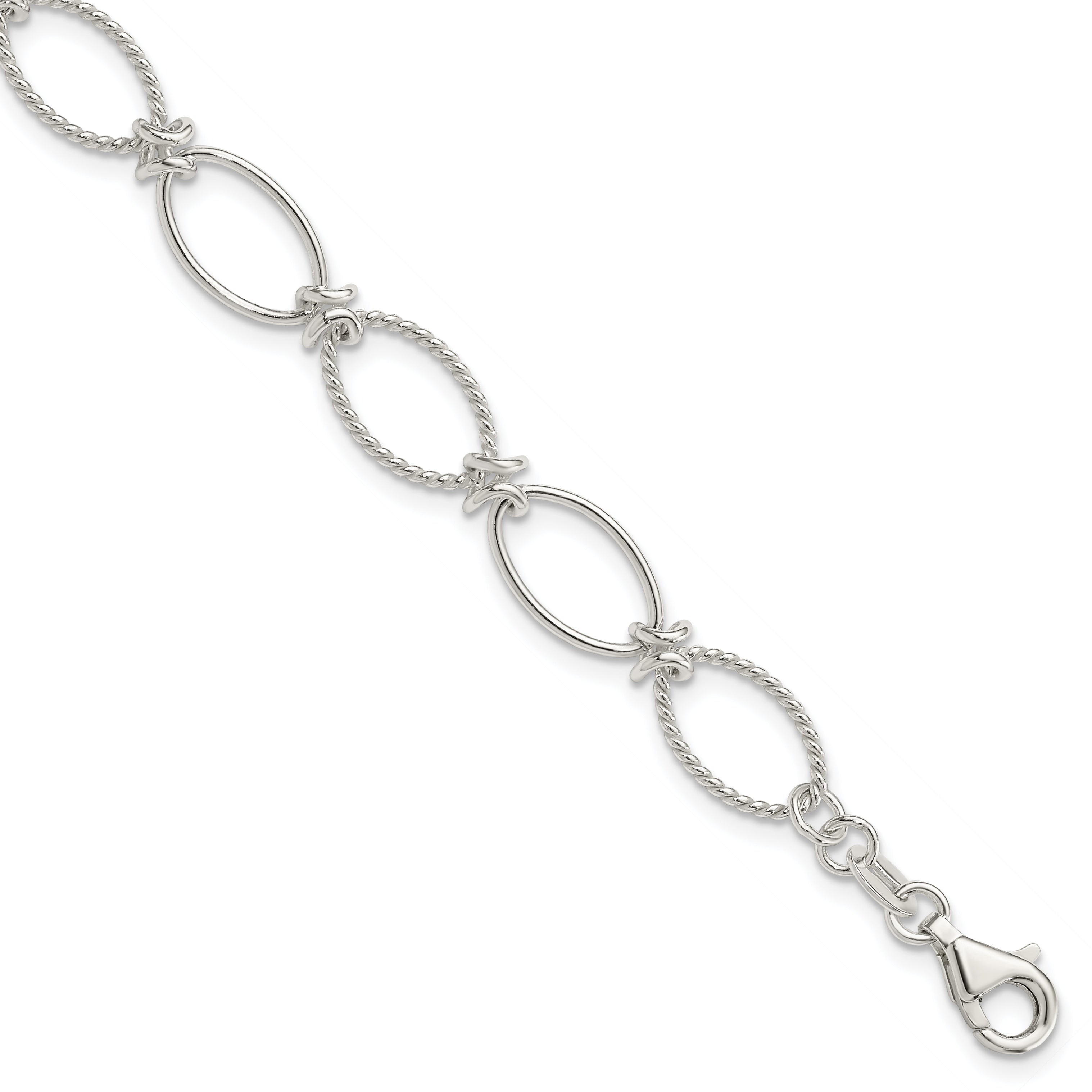 Sterling Silver Polished Textured Fancy Oval Link Bracelet Main image