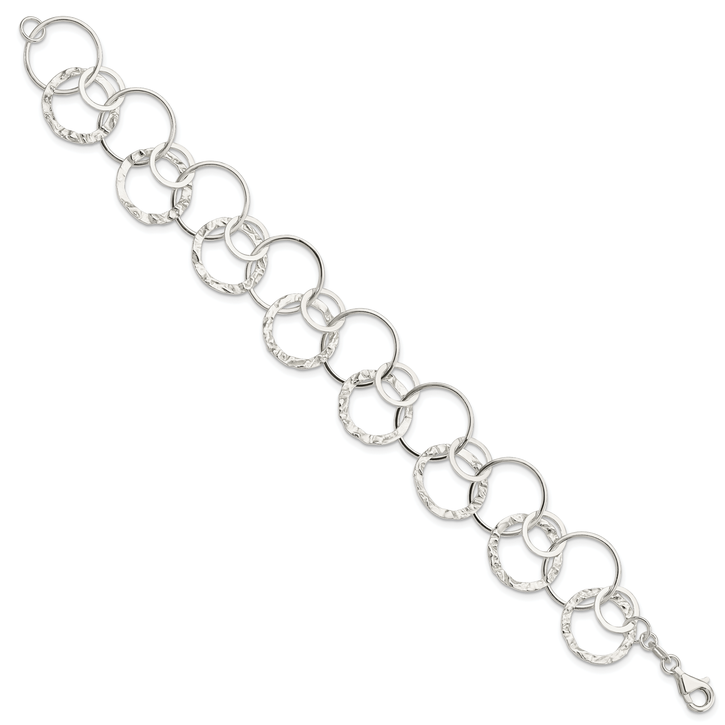Sterling Silver Polished Textured Fancy Circle Link Bracelet Secondary image
