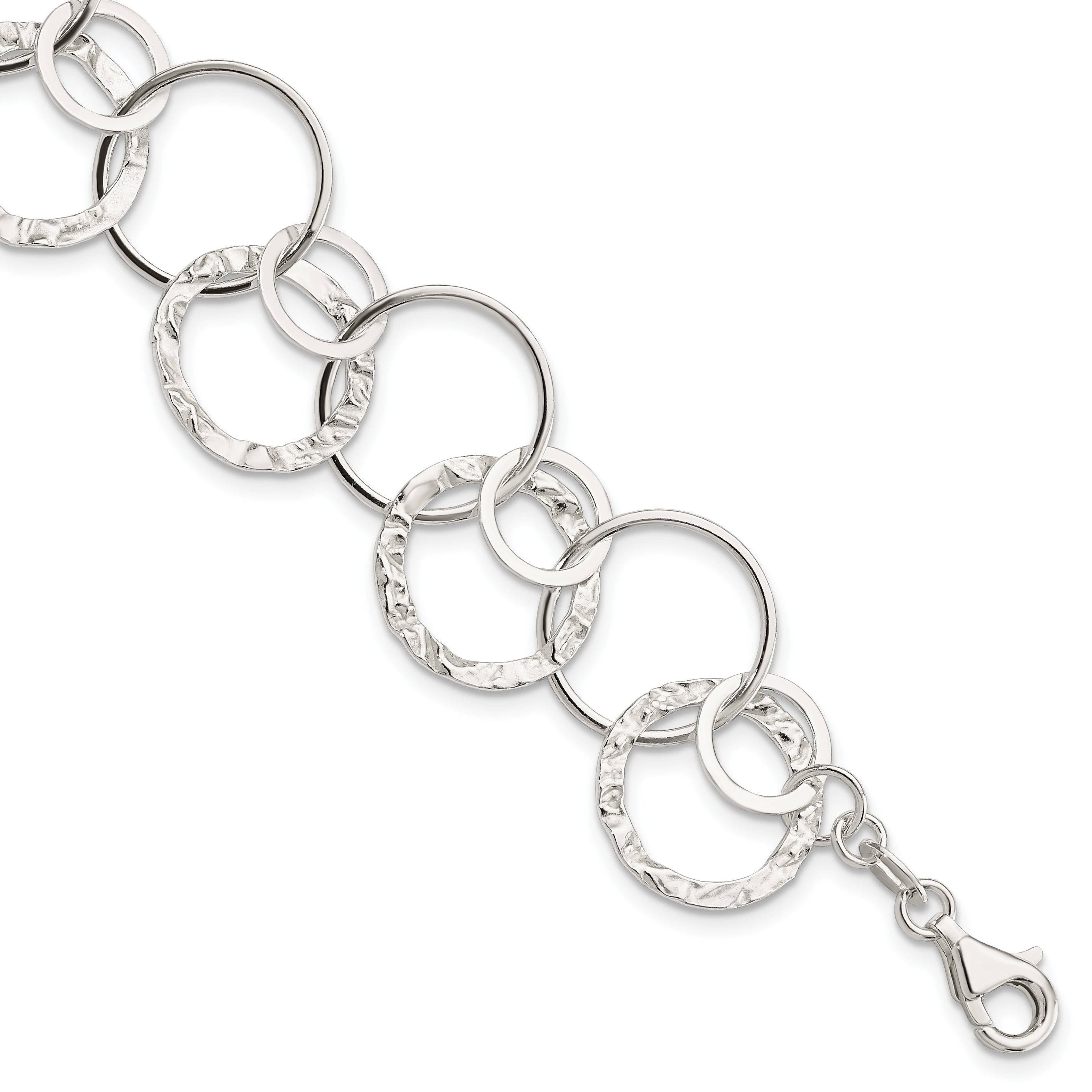 Sterling Silver Polished Textured Fancy Circle Link Bracelet Main image