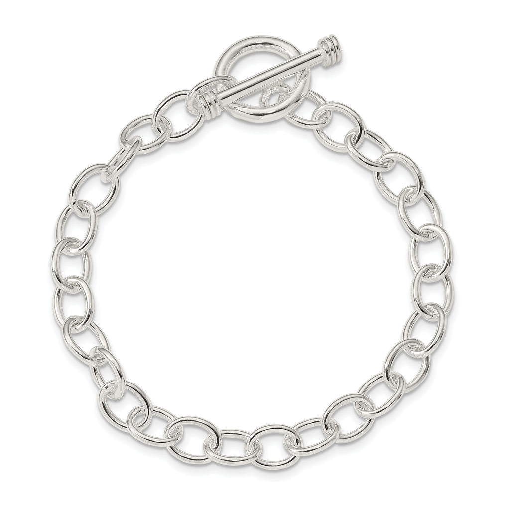 Sterling Silver Polished 7mm Solid Fancy Cable Link 7.5 inch Toggle Bracelet