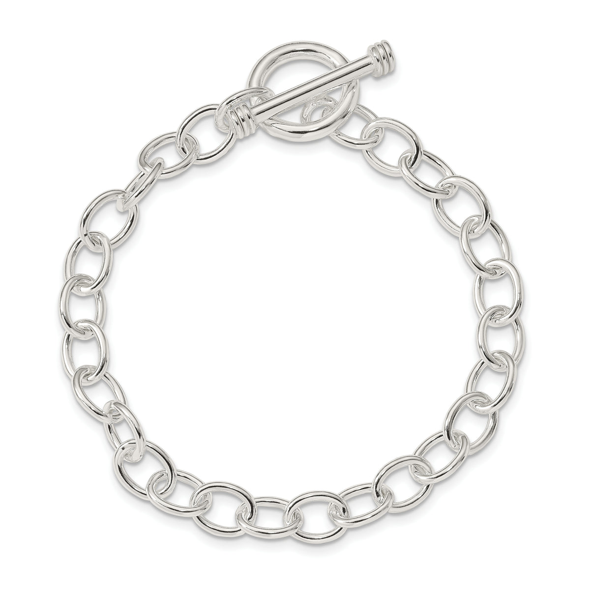 Sterling Silver Polished 7mm Solid Fancy Cable Link 7.5 inch Toggle Bracelet