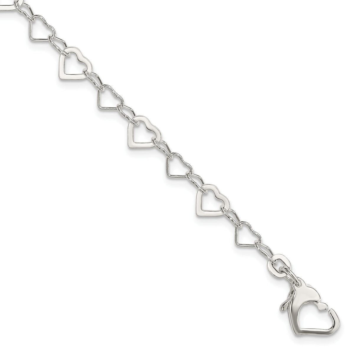 Linked Heart Fancy Bracelet in Sterling Silver, 6mm, 7.5 Inch - Sophia Jewelers Main image