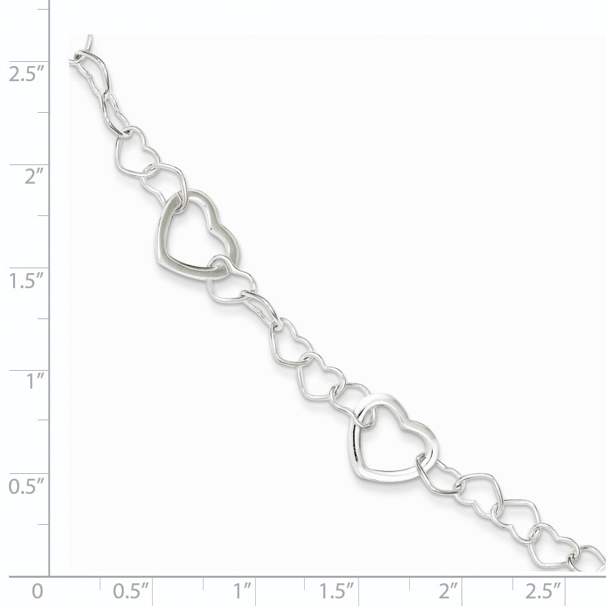 Sterling Silver Polished Fancy Link Heart Bracelet