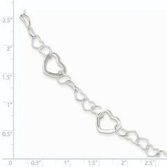 Sterling Silver Polished Fancy Link Heart Bracelet