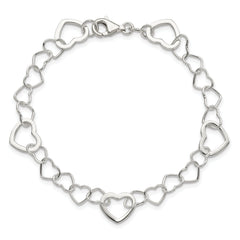 Sterling Silver Polished Fancy Link Heart Bracelet