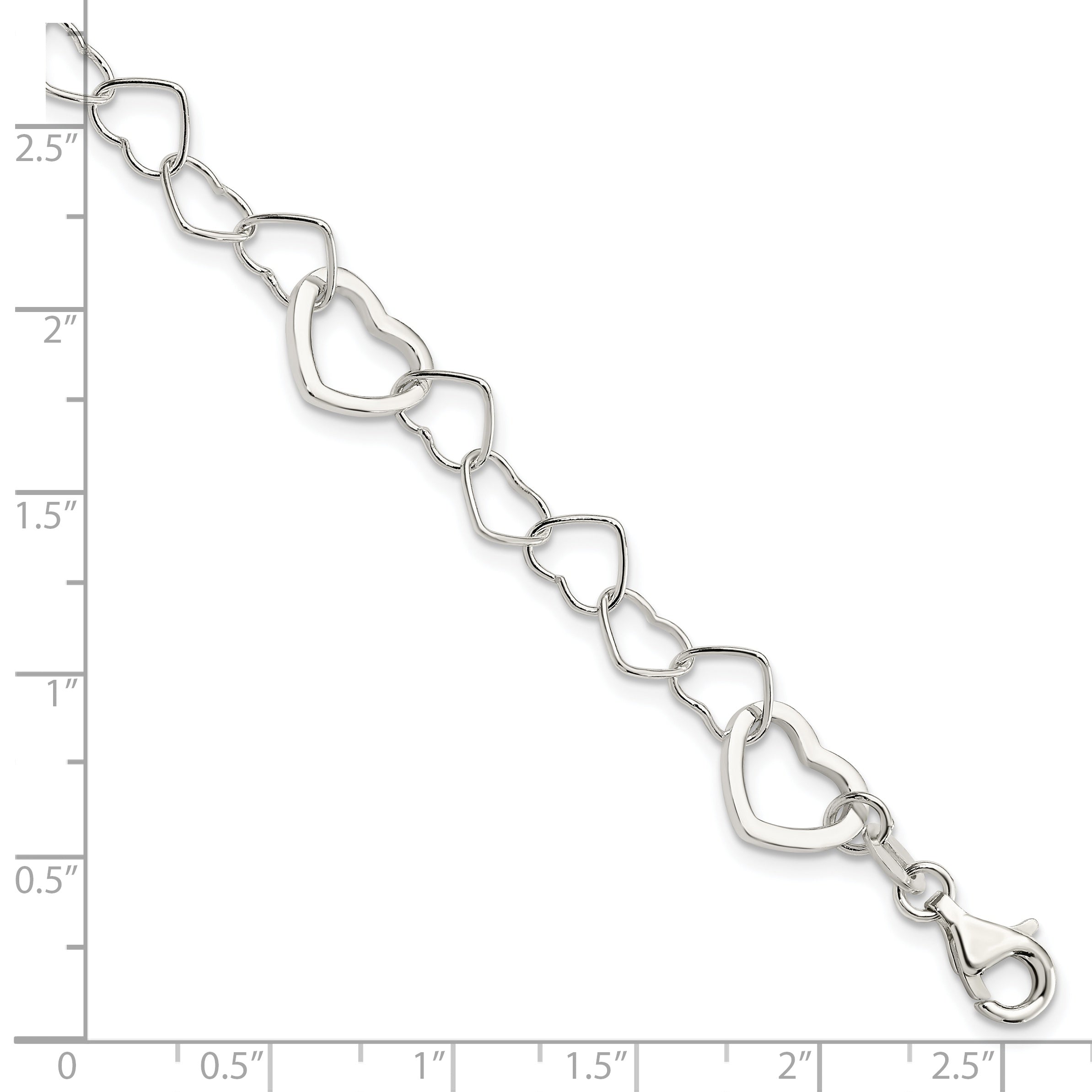 Sterling Silver Polished Fancy Link Heart Bracelet