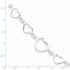 Sterling Silver Polished Heart Fancy Link Bracelet