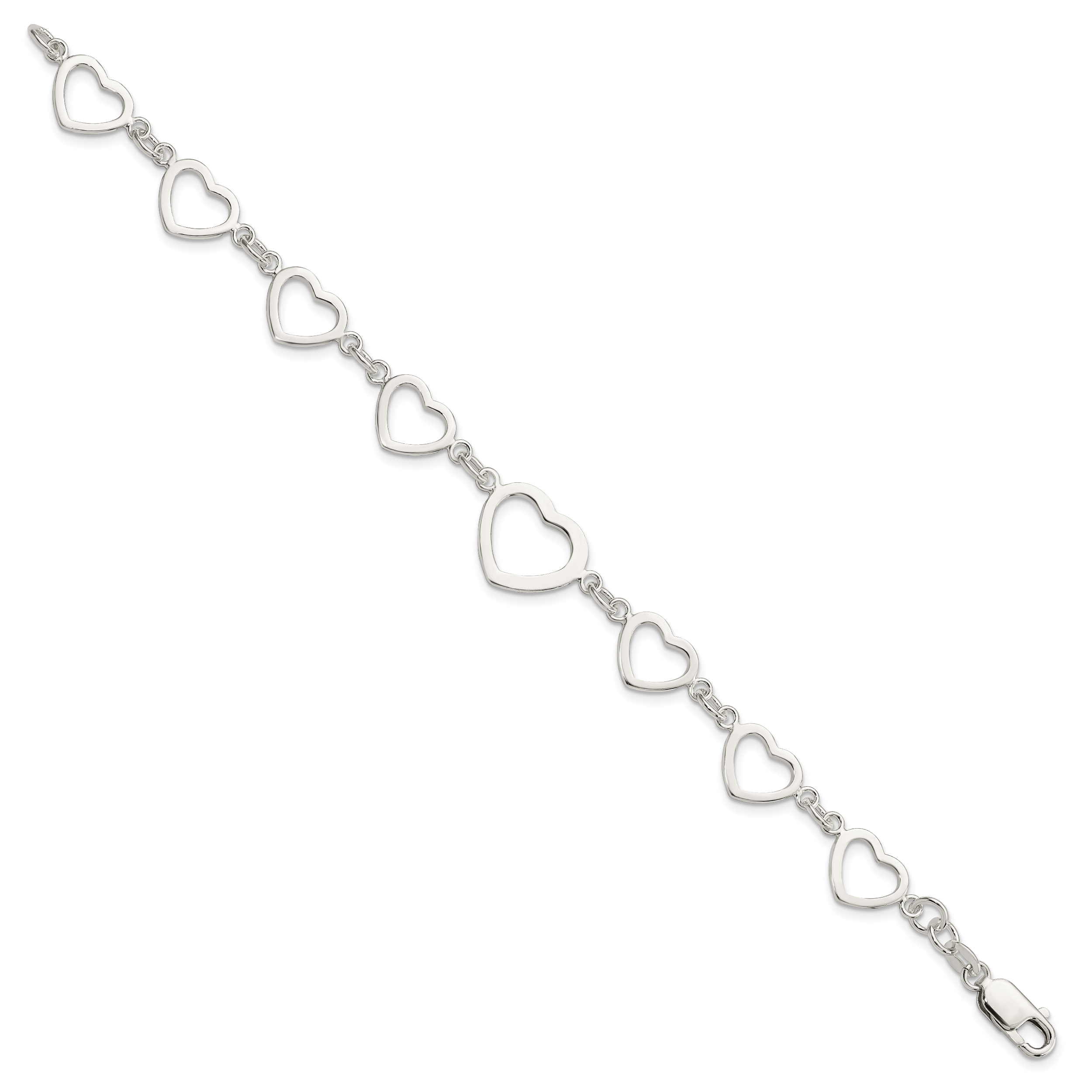 Sterling Silver Polished Heart Fancy Link Bracelet Secondary image