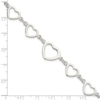 Sterling Silver Polished Heart Fancy Link Bracelet