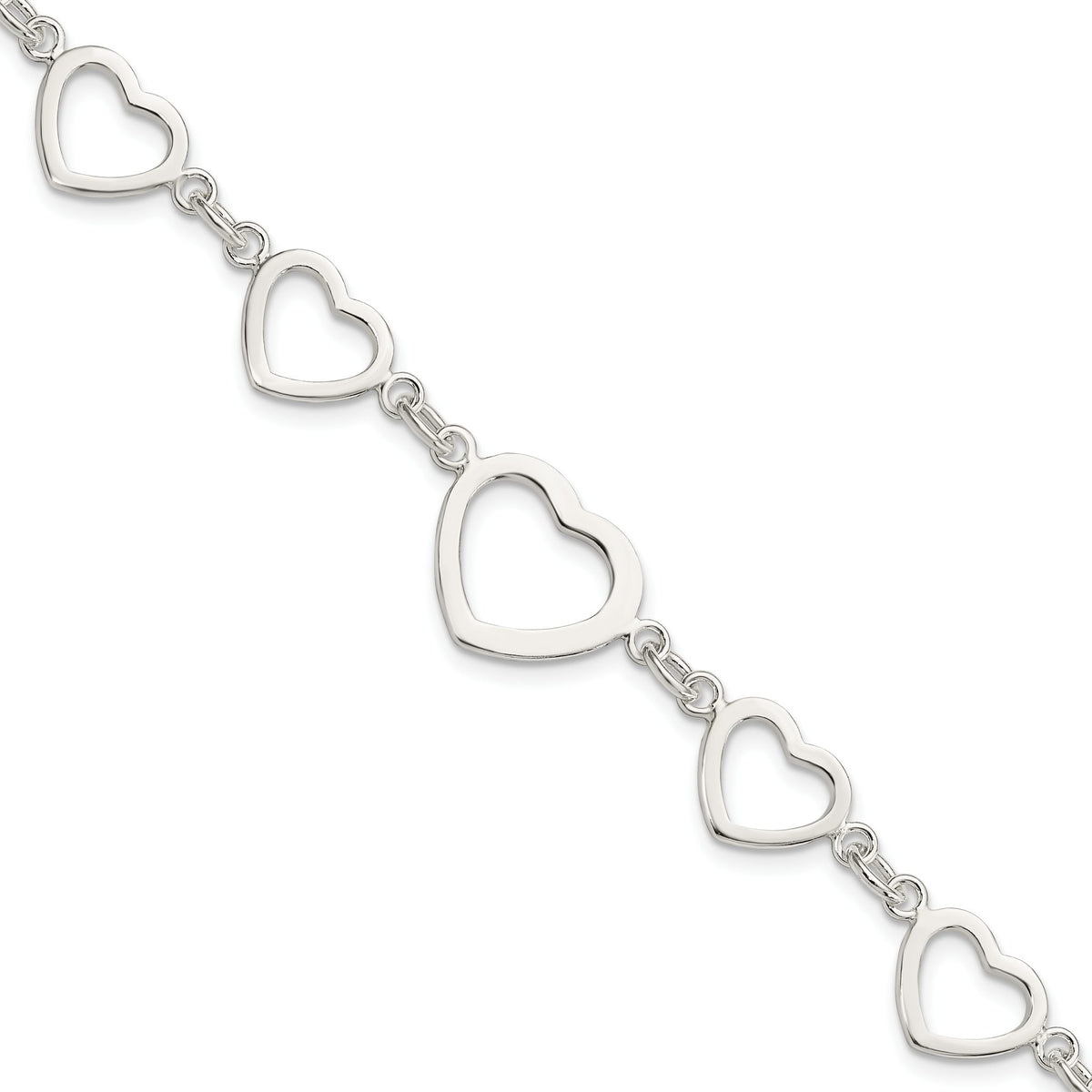 Heart Fancy Link Bracelet in Sterling Silver, 14mm, 7.5 Inch - Sophia Jewelers Main image