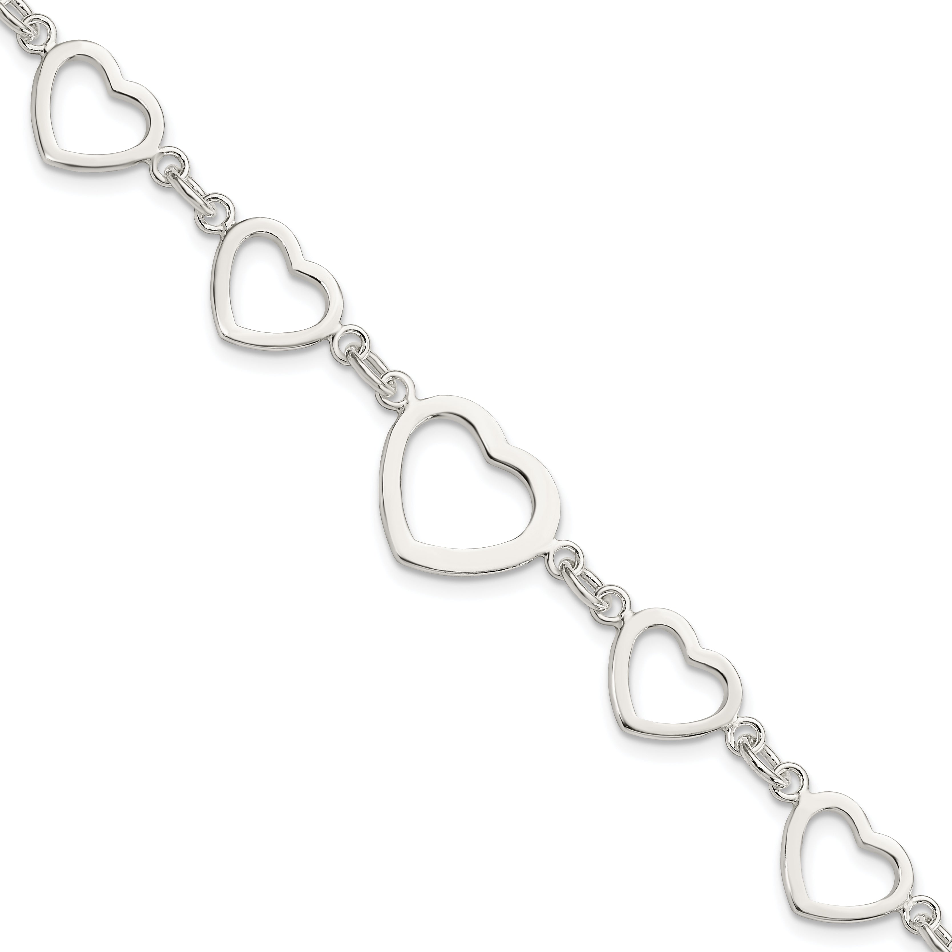 Sterling Silver Polished Heart Fancy Link Bracelet Main image
