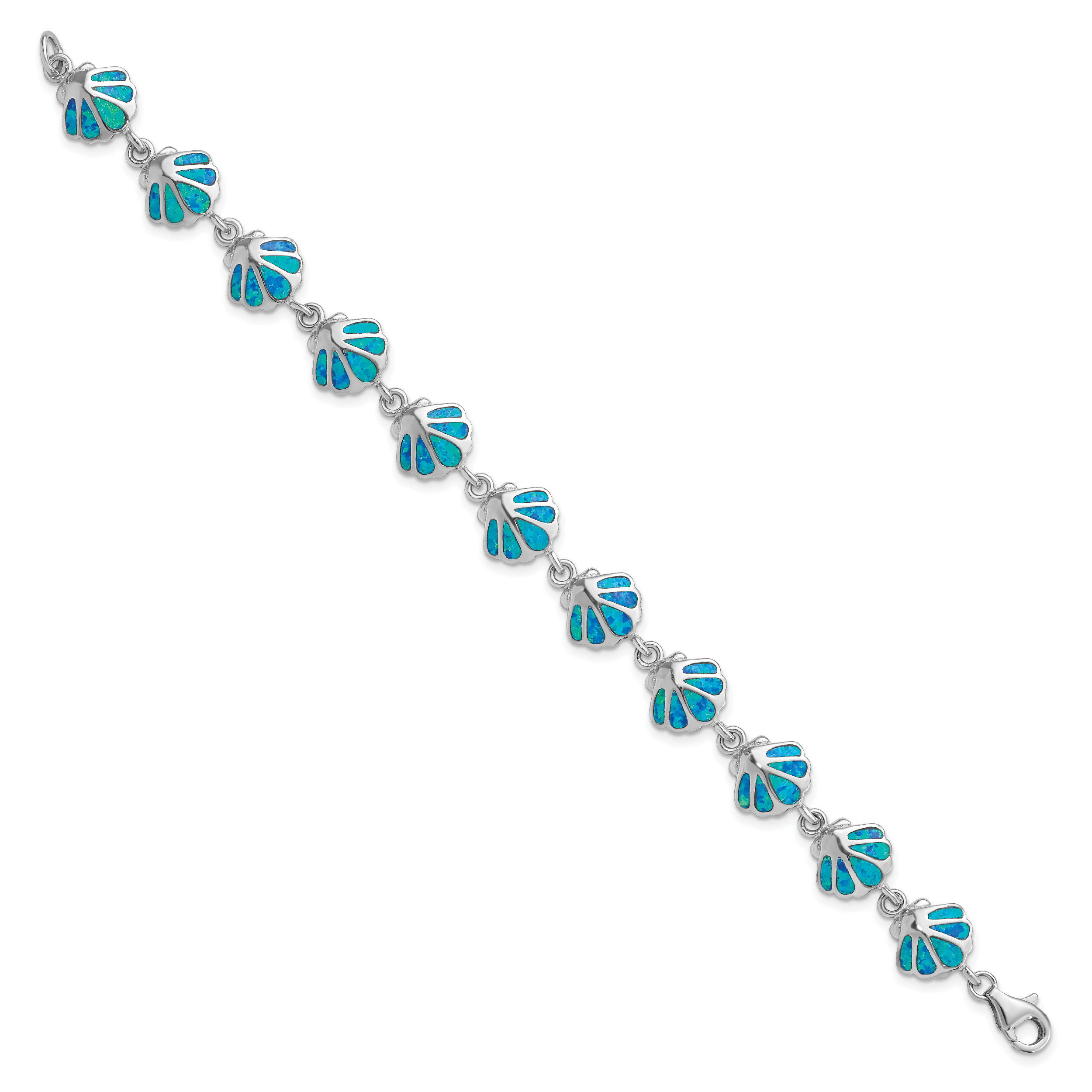 Sterling Silver Rhodium-plated 7in Created Blue Opal Inlay Shell Bracelet Secondary image