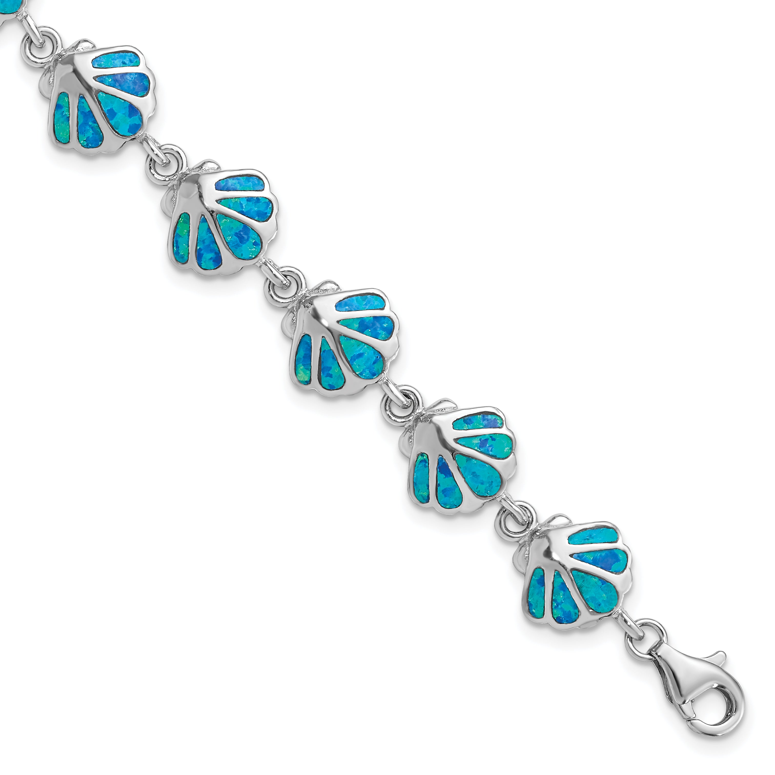 Sterling Silver Rhodium-plated 7in Created Blue Opal Inlay Shell Bracelet Main image