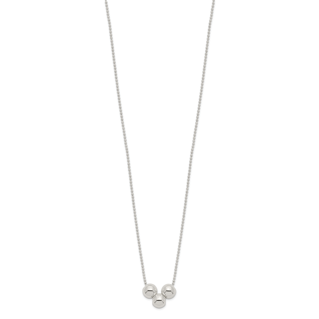 Sterling Silver Polished 3 Bead Necklace
